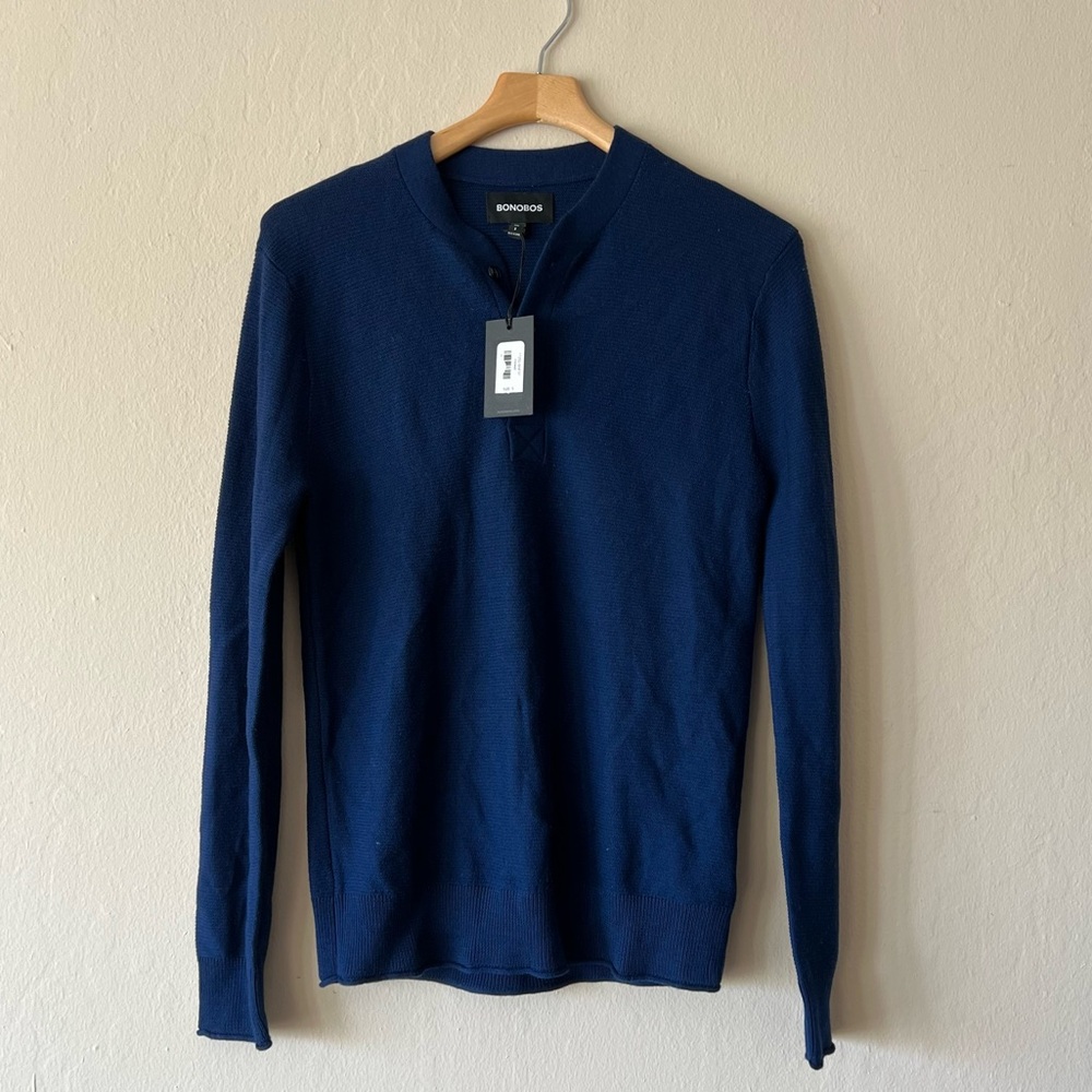 Bonobos Wool Henley Sweater Blue Small